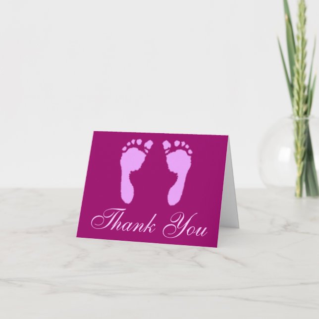 Carte De Remerciements Empreintes de pas de bébé (fille) (Devant)