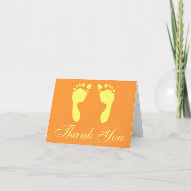 Carte De Remerciements Empreintes de pas de bébé (jaune) (Devant)