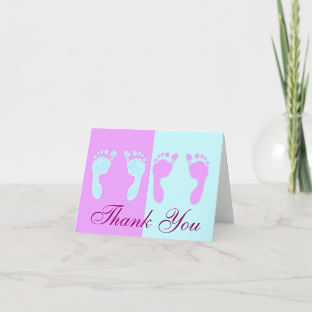 Carte De Remerciements Empreintes de pas de bébé (jumeaux de (Devant)