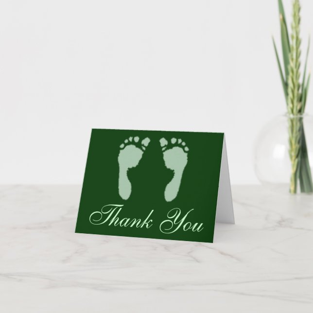 Carte De Remerciements Empreintes de pas de bébé (vert) (Devant)
