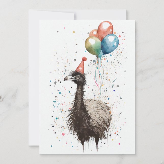 Carte De Remerciements Emu avec Casquette de fête et Balloons Flat Grey C (Devant)