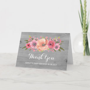 Carte de remerciements en bois rustique floral