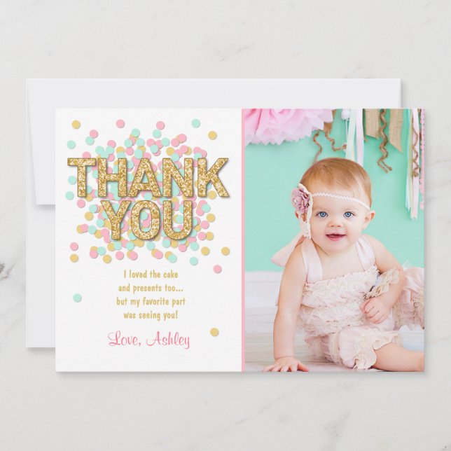 Carte de remerciements en bon état rose (Devant)