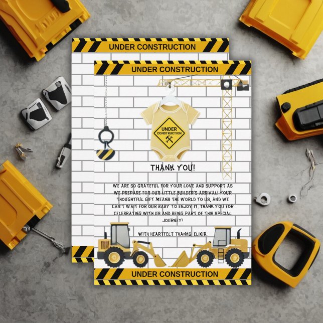 Carte De Remerciements En construction Baby shower de vêtements pour bébé (Créateur téléchargé)