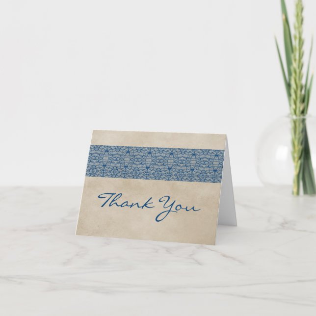Carte de remerciements en dentelle bleu rustique (Devant)