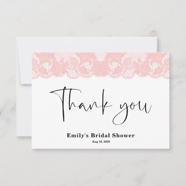 Carte de remerciements en dentelle rose (Devant)