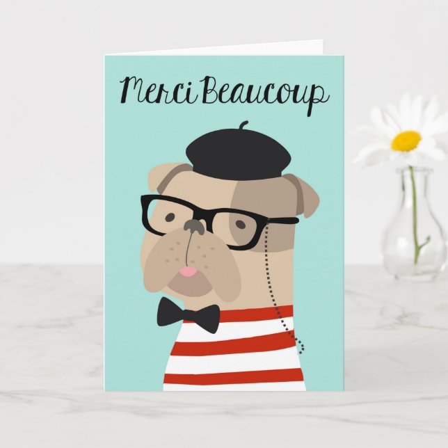 Carte de remerciements en français - Français Bull (Petite plante)