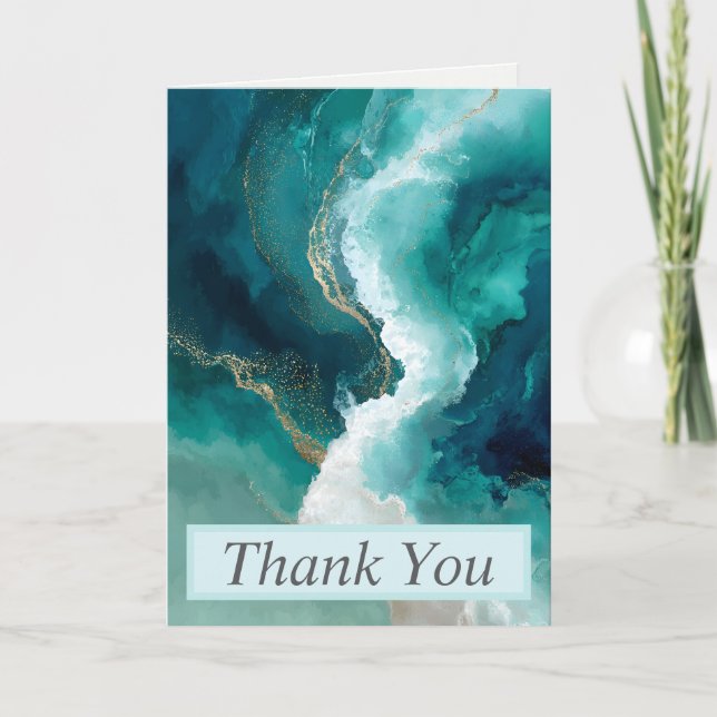 Carte de remerciements en marbre turquoise, blanc  (Devant)
