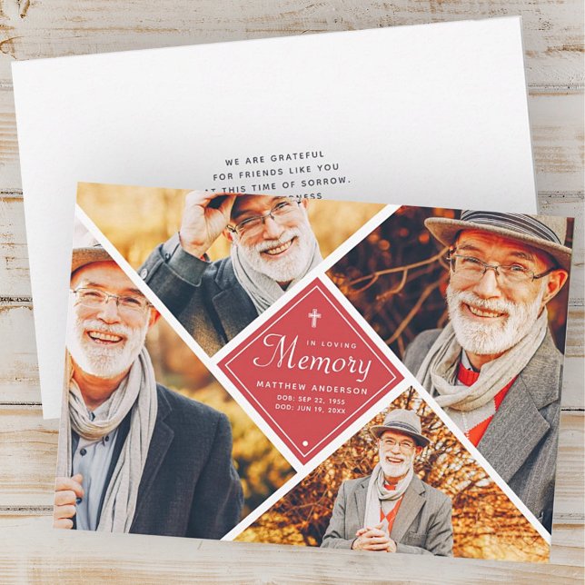 Carte De Remerciements En Mémoire Amoureuse Croix moderne Multiphoto (Créateur téléchargé)