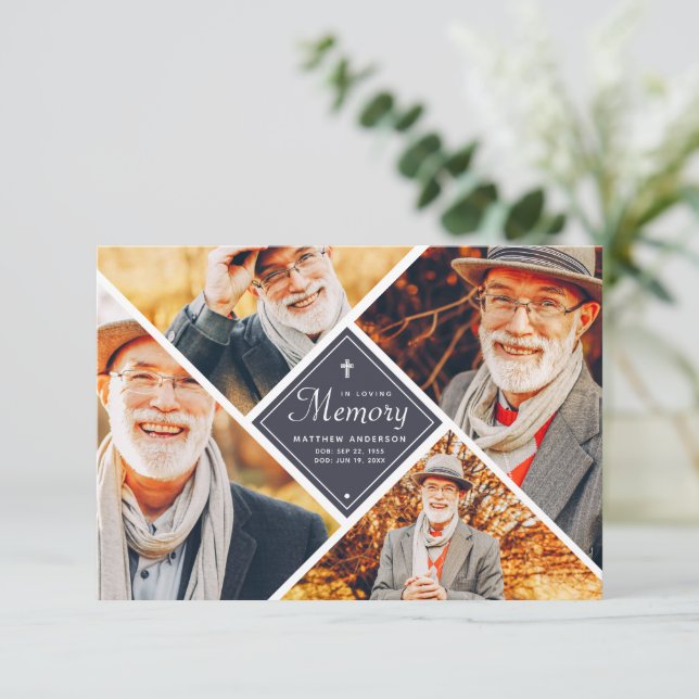 Carte De Remerciements En Mémoire Amoureuse Croix moderne Multiphoto (Debout devant)
