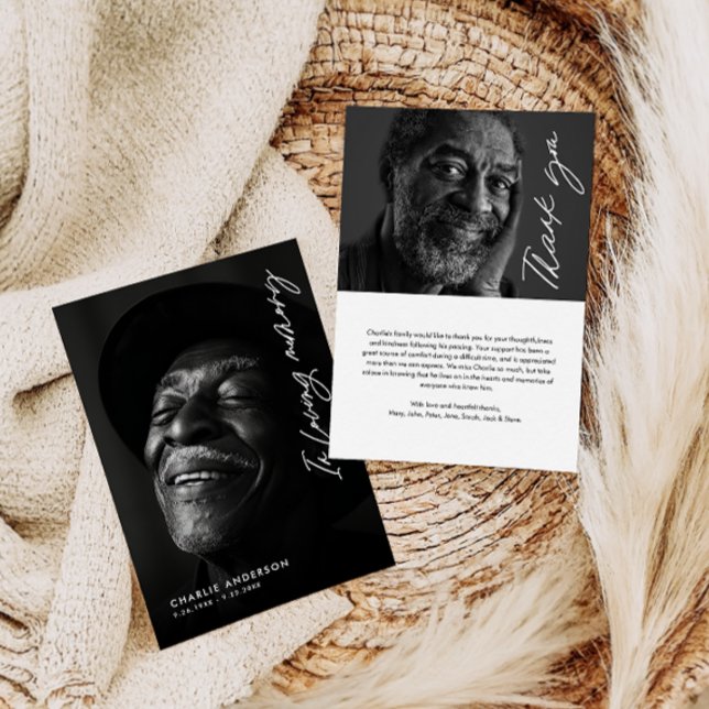 Carte De Remerciements En Mémoire Amoureuse Script moderne 2-Photo Funéra (Créateur téléchargé)