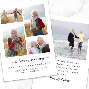 Carte De Remerciements En Mémoire d'amour Cinq photos Sympathie funéraire
