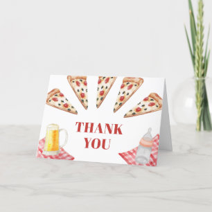 Carte De Remerciements en vichy Baby shower Rustique Moderne Pizza Bières