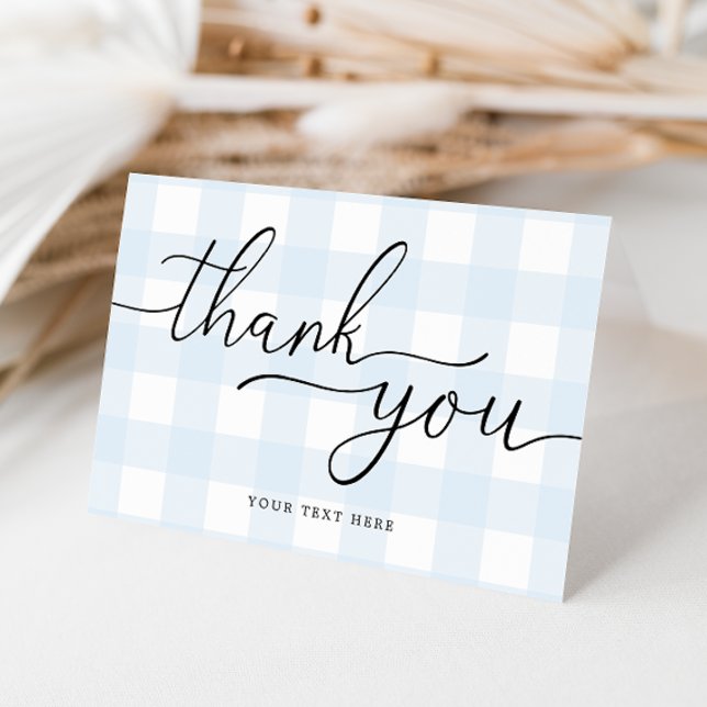 Carte de remerciements En vichy bleu (Folded Thank You Card Blue Gingham Check. Boy Baby Shower Thank You Cards)