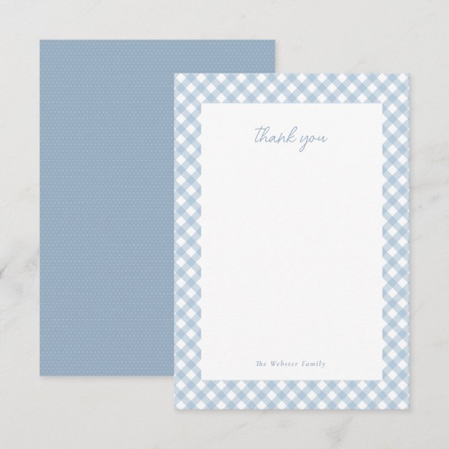 Carte De Remerciements En vichy bleu mignon baby shower personnalisé (Devant / Derrière)