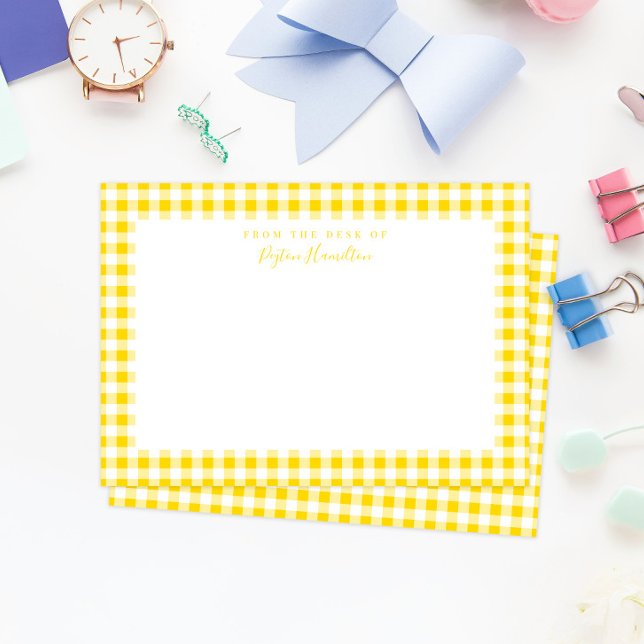 Carte De Remerciements En vichy jaune Vérifier la papeterie personnelle (sunny yellow gingham check pattern personal stationery for adults and kids)
