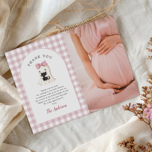 Carte De Remerciements en vichy photo du Baby shower de la Fille Fantôme