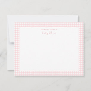 Carte De Remerciements En vichy rose et blanc mignonne Baby girl plat