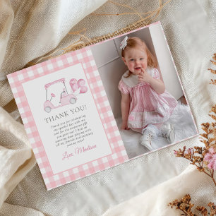 Carte De Remerciements En vichy rose fille de golf 1er anniversaire Photo