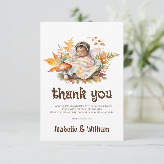 Carte De Remerciements Enchanted Fairy Fall Automne Baby shower boisé (Debout devant)