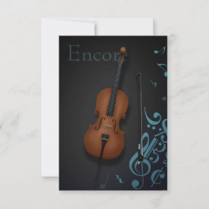 Carte De Remerciements "Encore" Cello & Bow Turquoise & Black Custom