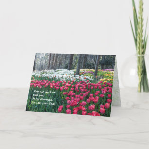 Carte De Remerciements Encouragement scripturaire sur un champ de tulipes