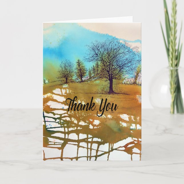 Carte De Remerciements Encre Aquarelle Peint Arbres Abstraits (Devant)
