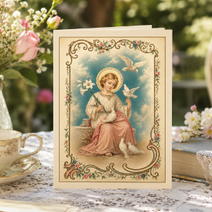 Carte De Remerciements Enfant Jésus Floral Amitié Religieuse Vintage