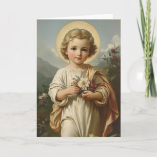 Carte De Remerciements Enfant Jésus Floral Religieux Vintage 