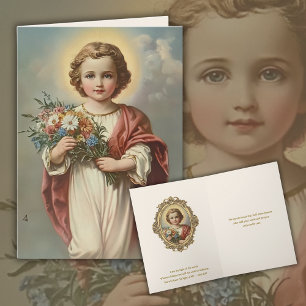 Carte De Remerciements Enfant Jésus Vintage Fleurs Amitié Religieuse