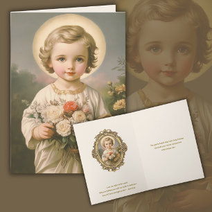 Carte De Remerciements Enfant vintage Jésus Floral Amitié religieuse