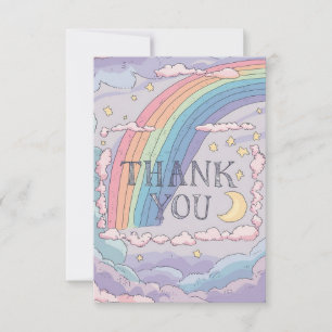 Carte De Remerciements Enfants Colorés Arc-en-Ciel et Nuages