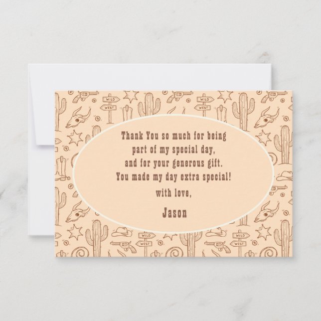 Carte De Remerciements Enfants d'anniversaire de cowboy Wild West (Devant)