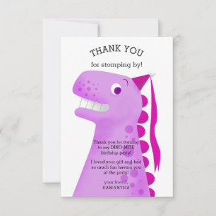 Carte De Remerciements Enfants Dinosaur fête d'anniversaire rose