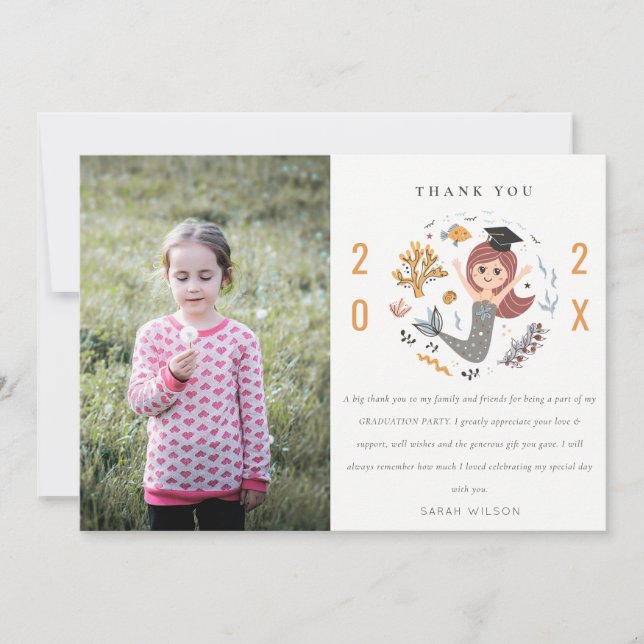 Carte De Remerciements Enfants Mermaid Photo sous l'eau Remise de diplôme (Devant)