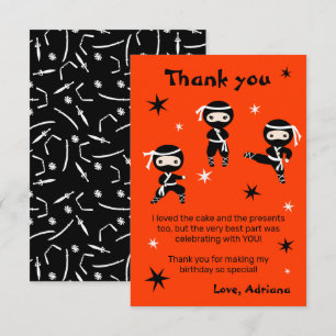 Carte De Remerciements Enfants ninjas mignons - Fête d'anniversaire des f