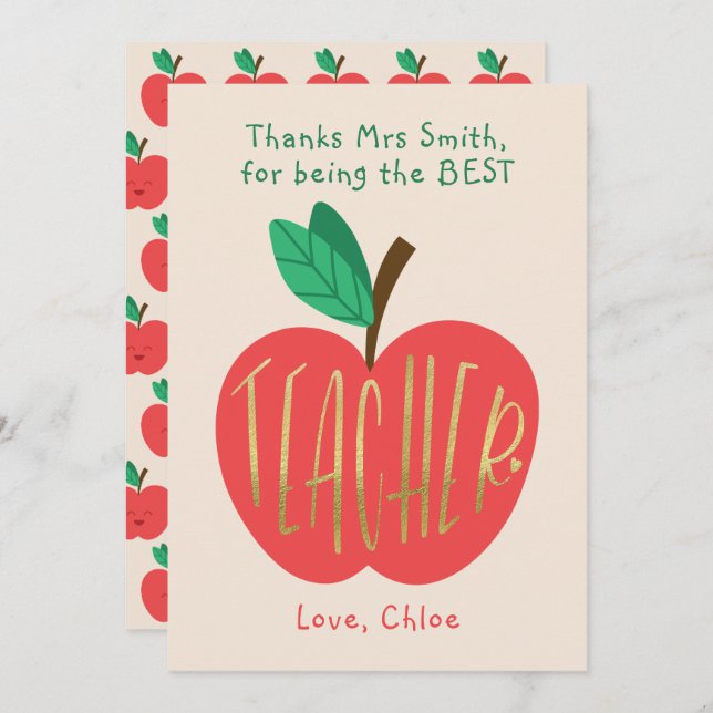 Carte De Remerciements Enseignant Merci, Meilleur Enseignant, Mignonne Po (Devant / Derrière)