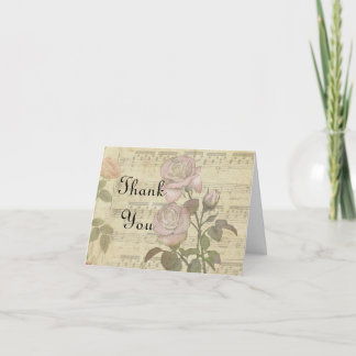 Carte De Remerciements Ensemble de mariage avec rose vintage et partition