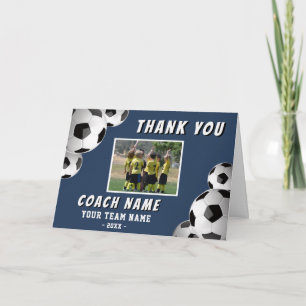 Carte De Remerciements Entraîneur de Football Soccer Nom Photo