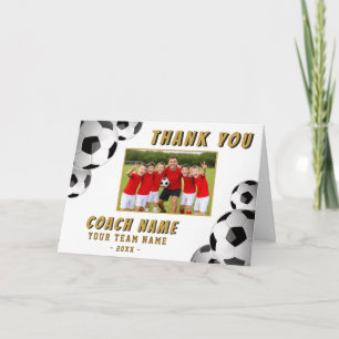 Carte De Remerciements Entraîneur de Football Soccer Nom Photo 