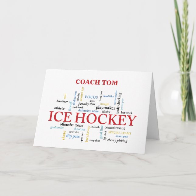 Carte De Remerciements Entraîneur de hockey sur glace Nom personnalisé Me (Devant)