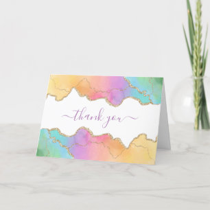 Carte De Remerciements Entreprise Arc-en-ciel et Or Aquarelle Agate