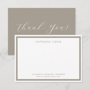 Carte De Remerciements Entreprise Commercial Moderne Taupe Blanc