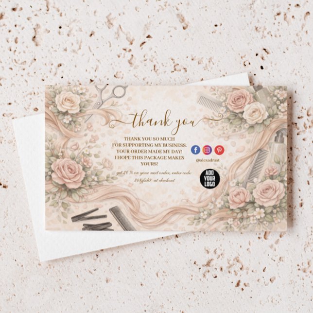 Carte De Remerciements Entreprise de coiffure florale douce (Créateur téléchargé)