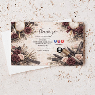 Carte De Remerciements Entreprise de coiffure florale élégante