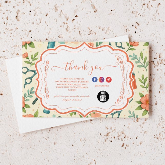 Carte De Remerciements Entreprise de coiffure florale pêche (Créateur téléchargé)