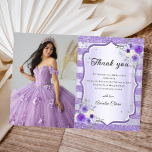Carte De Remerciements Épersion florale violette Quinceanera Photo