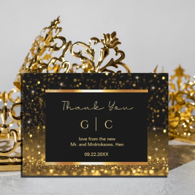Carte De Remerciements Épingles Noirs Or Luxe Modernes (#zazzlemade #thankyoucard #thankyoucardgold #gold and black #christmas #holiday,)