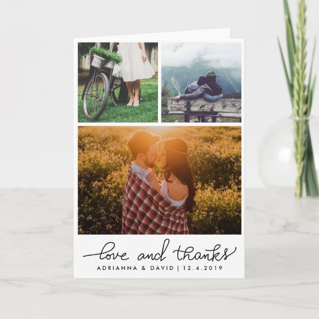 Carte De Remerciements Épouser l'amour de trois photos et le manuscrit de (Devant)