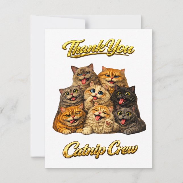 Carte De Remerciements Équipage de l'herbe à chat Mignons Visages de Chat (Devant)